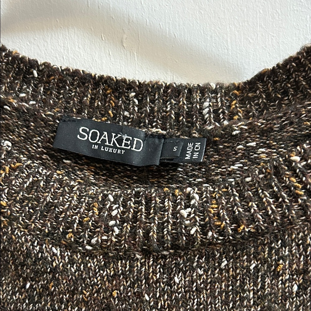 Solid Brown Ruffled Knit Sweater